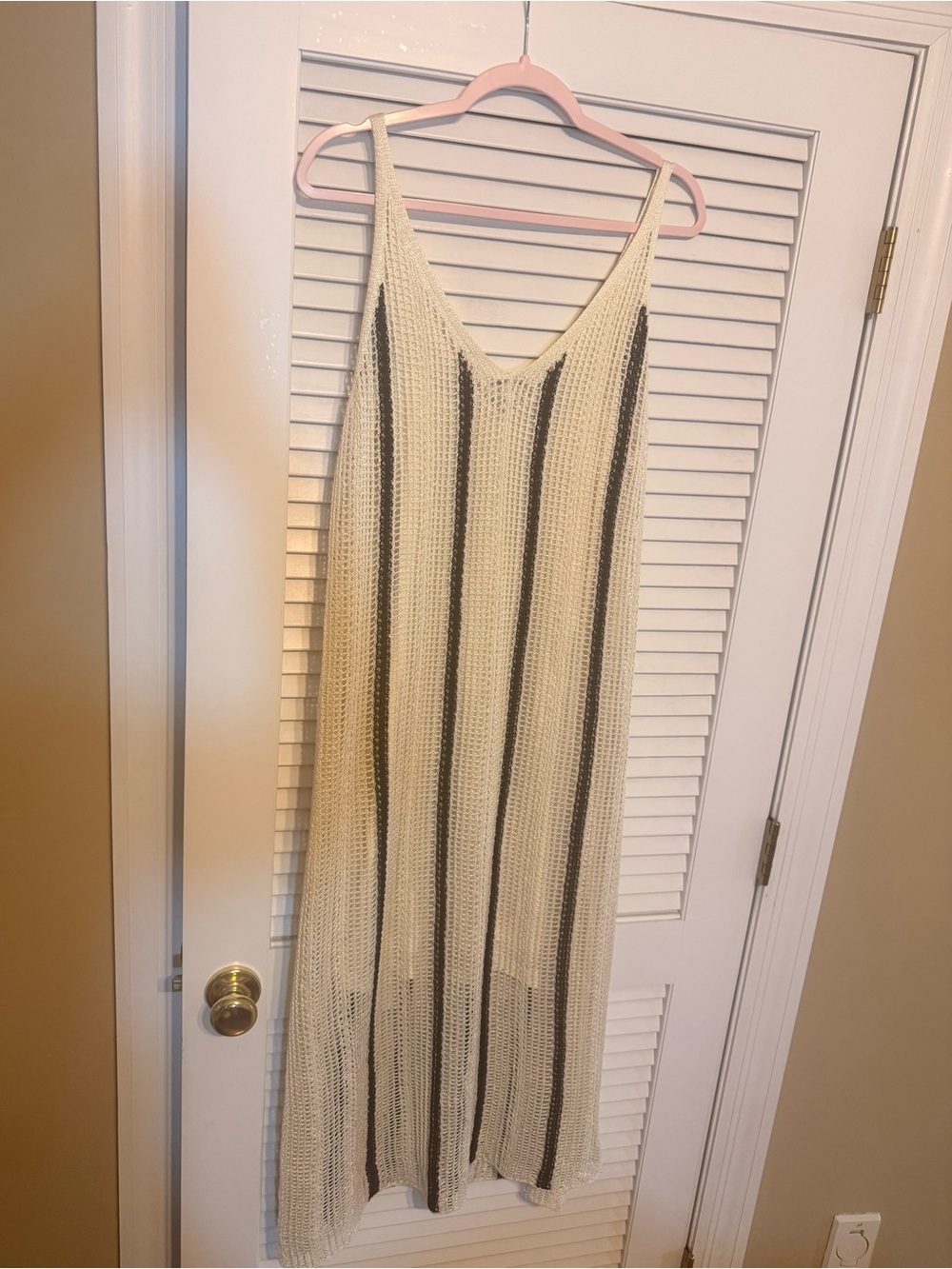 a new day Cream Maxi Crochet Dress with Black Stripes